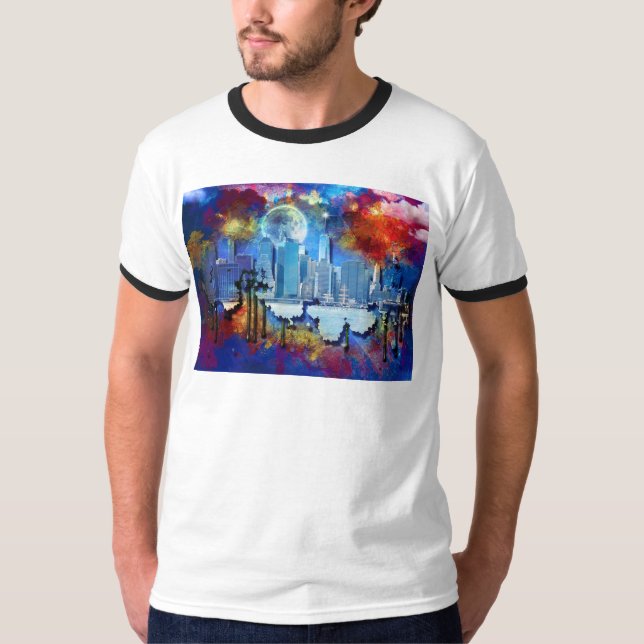 Camiseta SlipperyJoe NYC luna de grafiti rodeada de agitaci (Anverso)