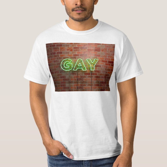 Camiseta SlipperyJoe signo de neón gay brillante vivo (Anverso)