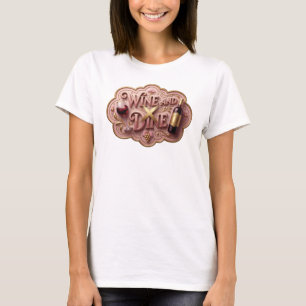 Camiseta Slogan COMER Y BEBER VINO Divertida Dorad