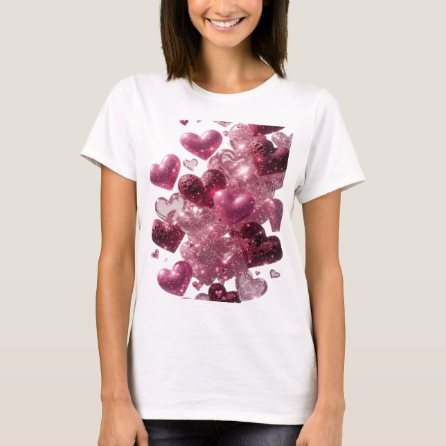 Camiseta Slogan Corazones de Amor Plateada Fresca (Anverso)