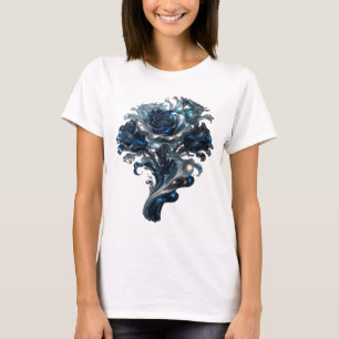 Camiseta Slogan Rosas Azules Plateadas Atractivas