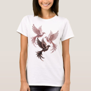 Camiseta Slogan THREE ROSE GOLD BIRDS Plata Limpia