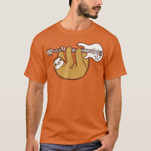 Camiseta Slogan Tocando Guitarra Bass Slow Jam Funny Sloth 
