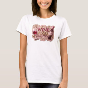 Camiseta Slogan VINO ARREGLA TODO Golpeando Oro