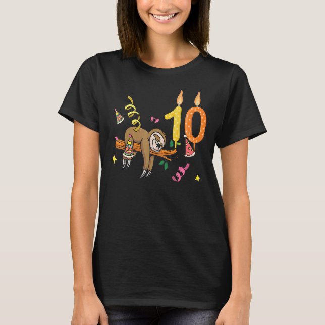 Camiseta Sloth 10th Birthday Lazy Sloths Animal Graphic (Anverso)