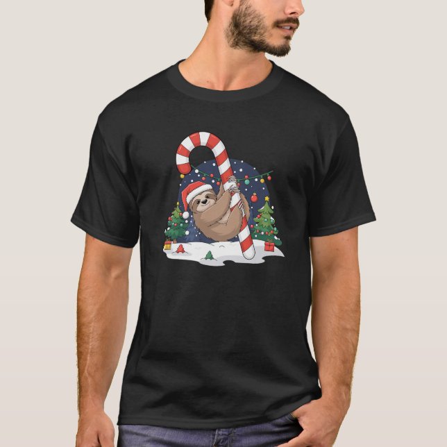 Camiseta Sloth and Giant Candy Cane Christmas Pajama for Sl (Anverso)