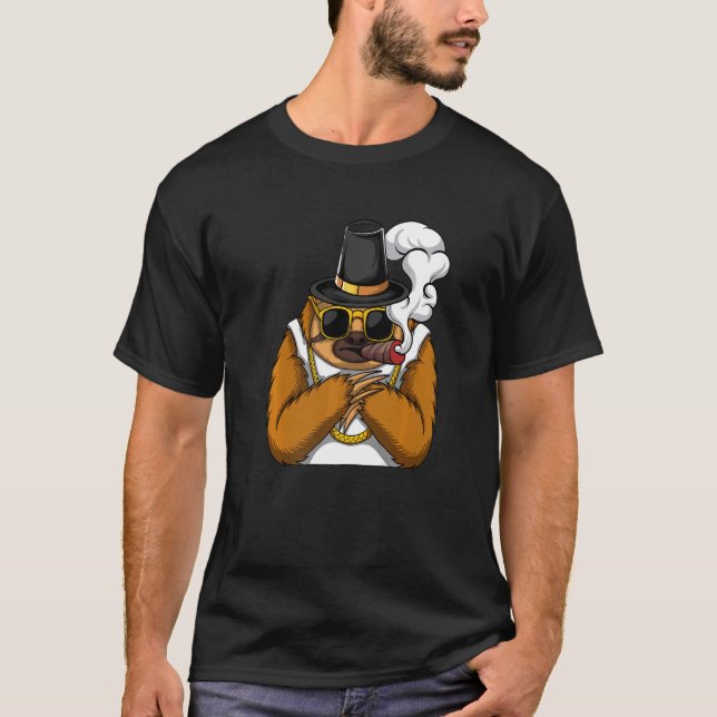 Camiseta Sloth animal smokes cigarettes style a hip hop tha (Anverso)