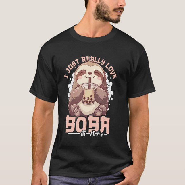 Camiseta Sloth Boba Tea Kawaii Bubble Tea Sloth Anime Neko  (Anverso)
