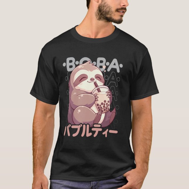 Camiseta Sloth Boba Tea Kawaii Bubble Tea Sloth Anime Neko  (Anverso)