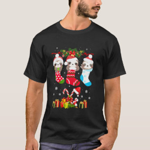 Camiseta Sloth Christmas Sock Sloth Santa Hat Lights Xmas T