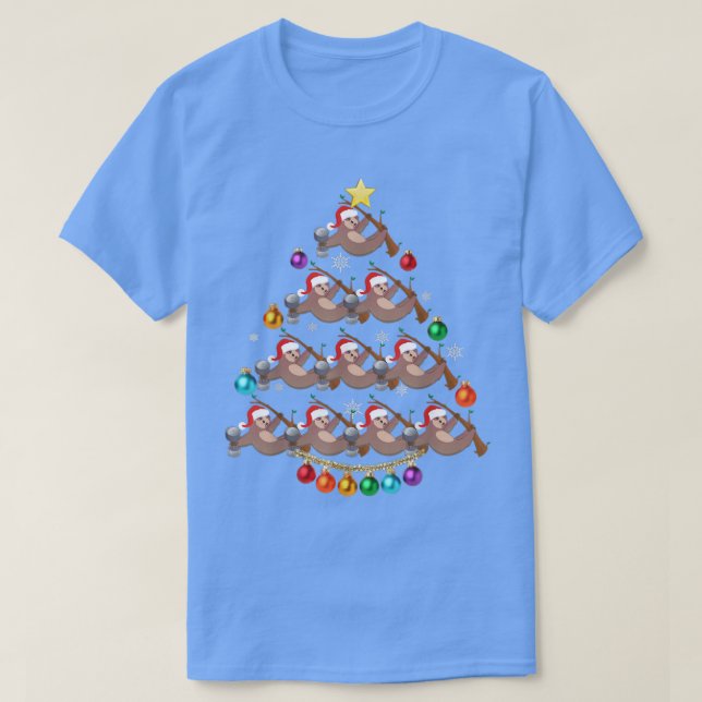 Camiseta Sloth Christmas Tree Lights Funny Sloth Xmas  (Diseño del anverso)