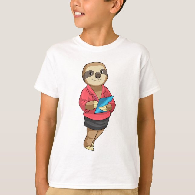 Camiseta Sloth como secretario con Notepad (Anverso)