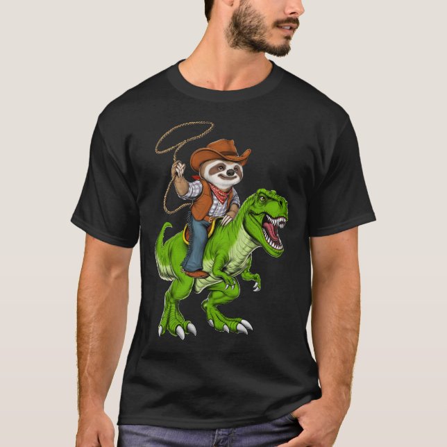 Camiseta Sloth Cowboy Riding T-Rex Dinosaur (Anverso)