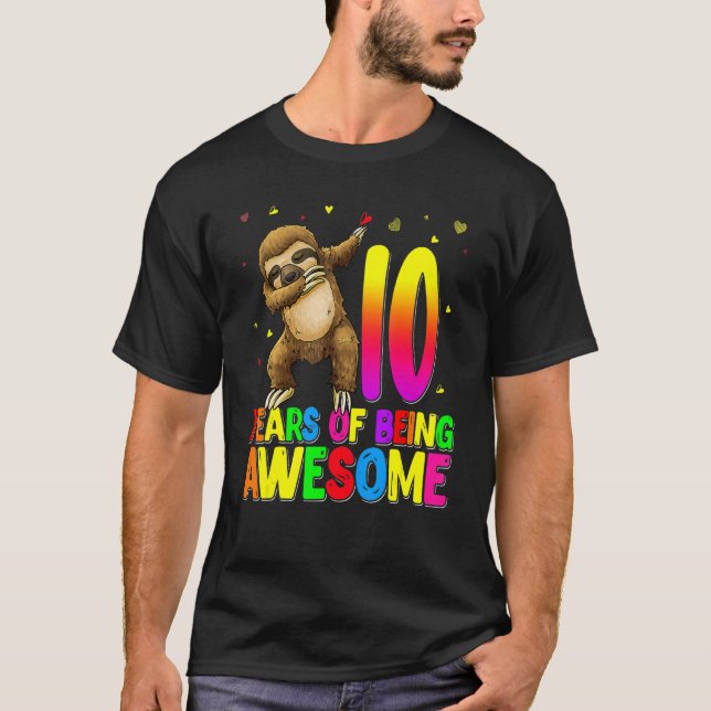 Camiseta Sloth Dabbing 10 años cumpleaños de 10 años (Anverso)