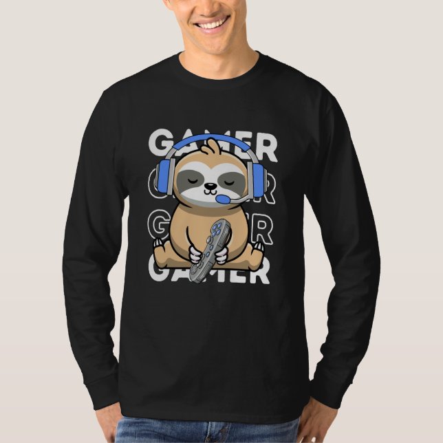 Camiseta Sloth Gamer Cute Sloth Playing Video Games Boys Ki (Anverso)