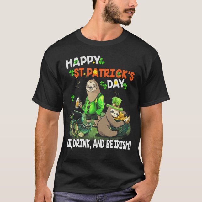 Camiseta Sloth Happy St Patrick's Day Come Beber y Be Iris (Anverso)