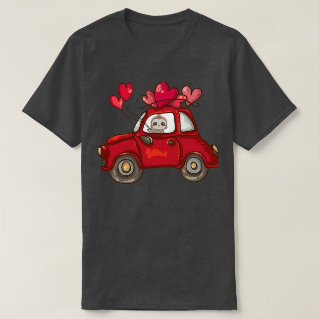 Camiseta Sloth Heart Día de San Valentín Car Love Ballon Sl (Diseño del anverso)