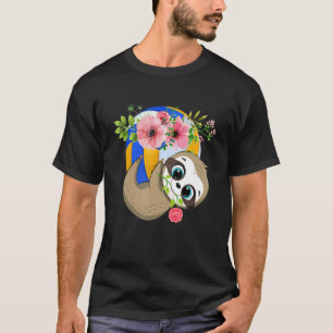 Camiseta Sloth Holding Floral Voleibol Ball Player Familias