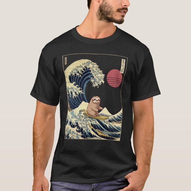 Camiseta Sloth Kanagawa Japanese Surfing Wave (Anverso)