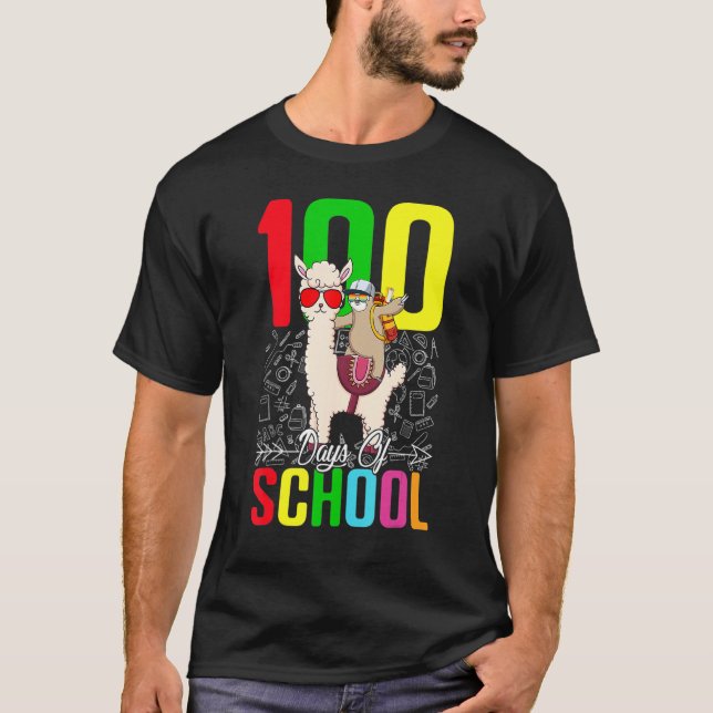 Camiseta Sloth Llama 100 Day Of School For Teacher Student  (Anverso)