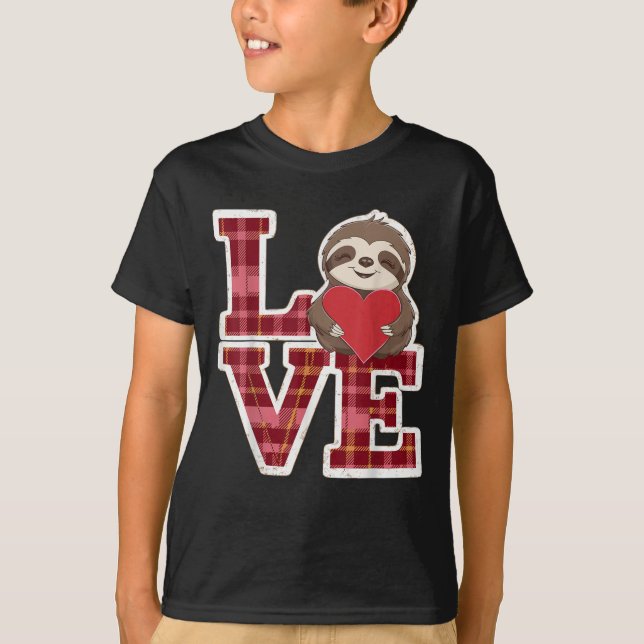 Camiseta Sloth Love Holding Heart Día de San Valentín (Anverso)