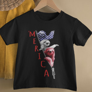 Camiseta Sloth Merica En Bandera Gráfica Estadounidense De 