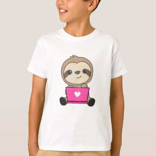 Camiseta Sloth on Laptop Sweet Animals For Kids Divertido