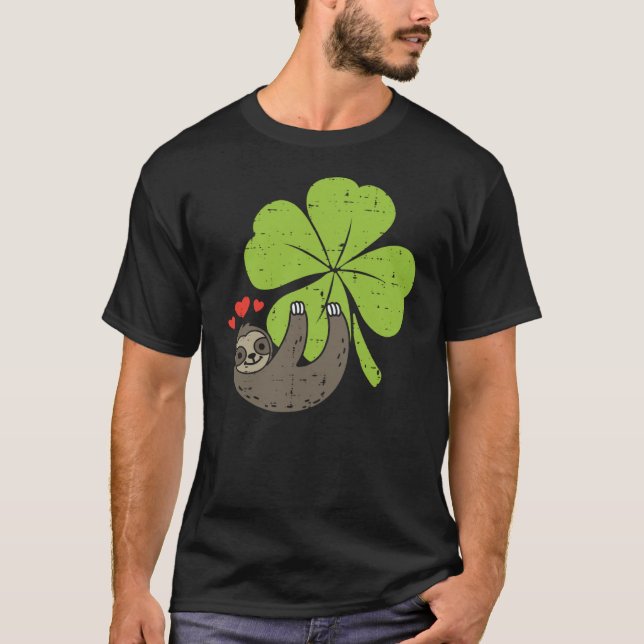 Camiseta Sloth On Shamrock Hearts Cute St Patricks Day Men  (Anverso)