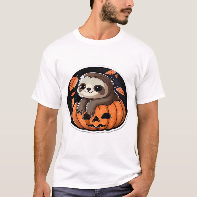 Camiseta sloth pumpkin Halloween sticker Oversized T-Shirt (Anverso)