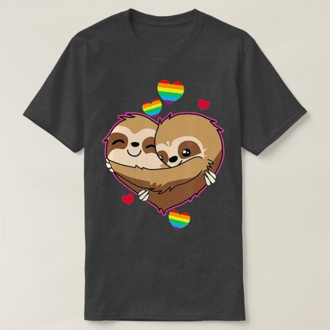 Camiseta Sloth Valentines Day Hearts Gift  Gay Pride Rainbo (Diseño del anverso)