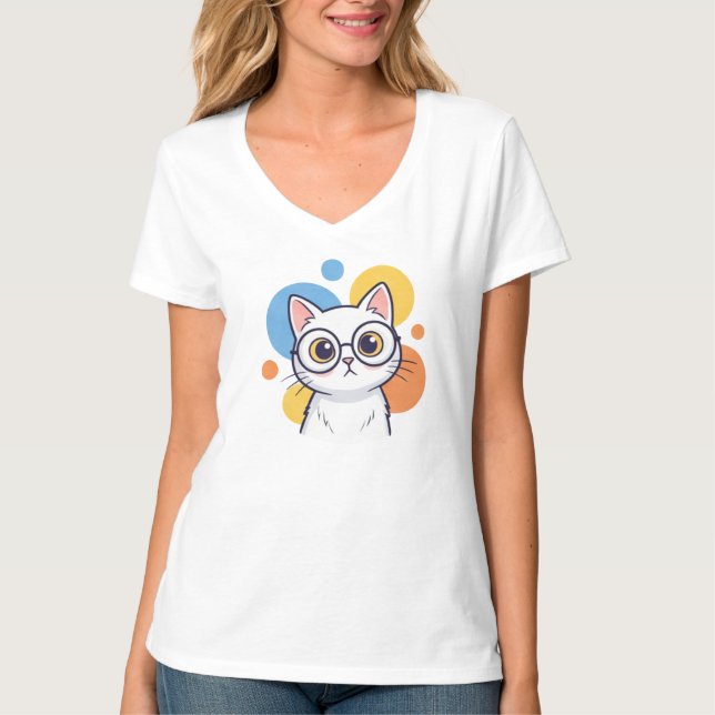 Camiseta Smart Nerd White Cat Glasses Design (Anverso)