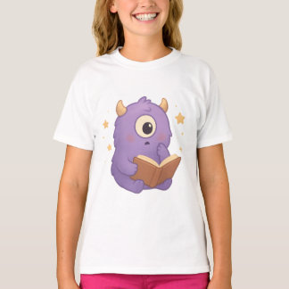 Camiseta Smart Reading Monster — Purple Book Lover Kids Tee