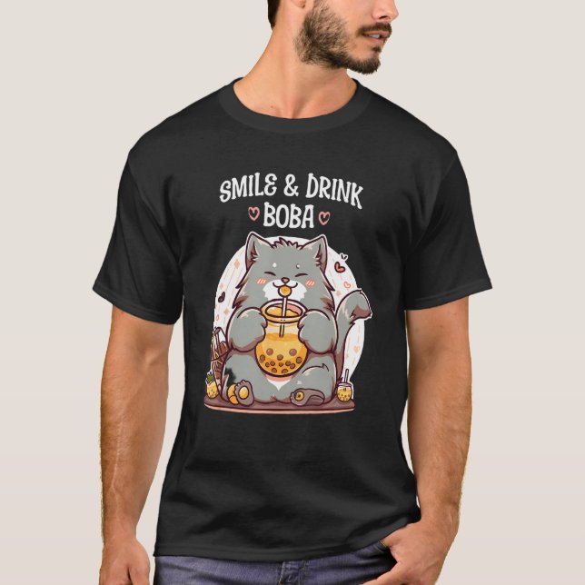 Camiseta Smile and drink Boba Bliss  Fat Cat Enjoying Bubbl (Anverso)