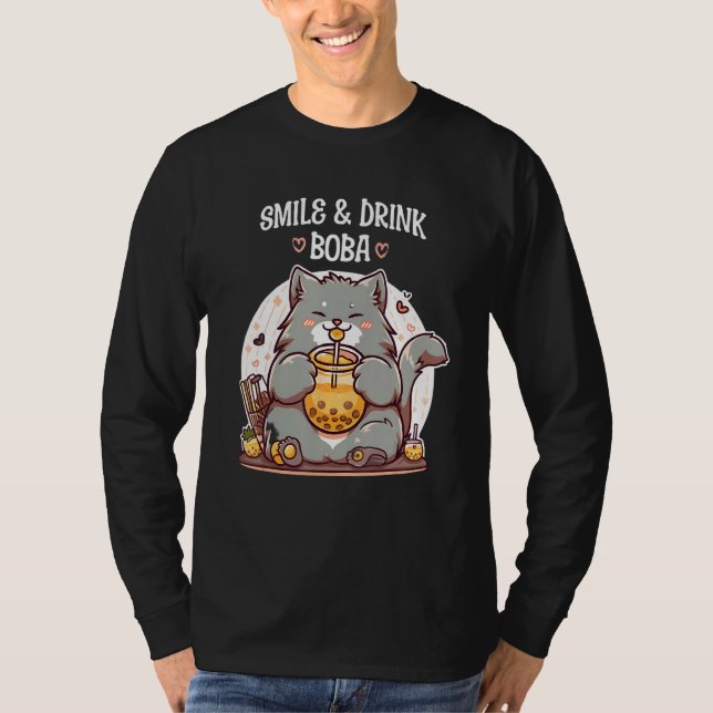 Camiseta Smile and drink Boba Bliss  Fat Cat Enjoying Bubbl (Anverso)