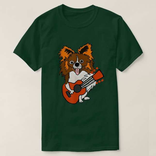 Camiseta Smilemoretees Divertido Perro Papillon Tocando Gui (Diseño del anverso)