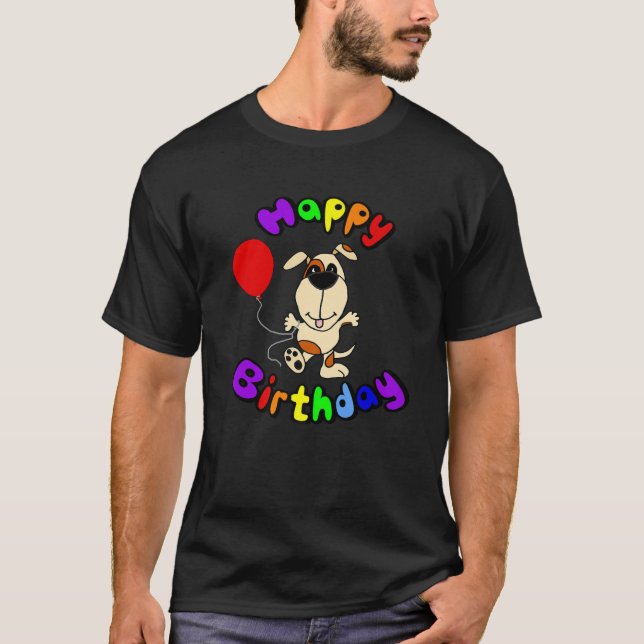Camiseta Smilenows gracioso perro con globo feliz cumpleaño (Anverso)