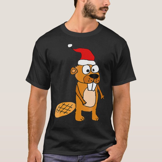 Camiseta SmilesXMAS Funny Beaver en Navidades Santa hat (Anverso)
