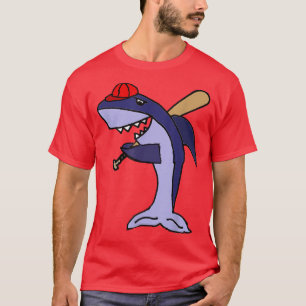 Camiseta Smiletodaytees Un Tiburón Divertido Jugando Béisbo