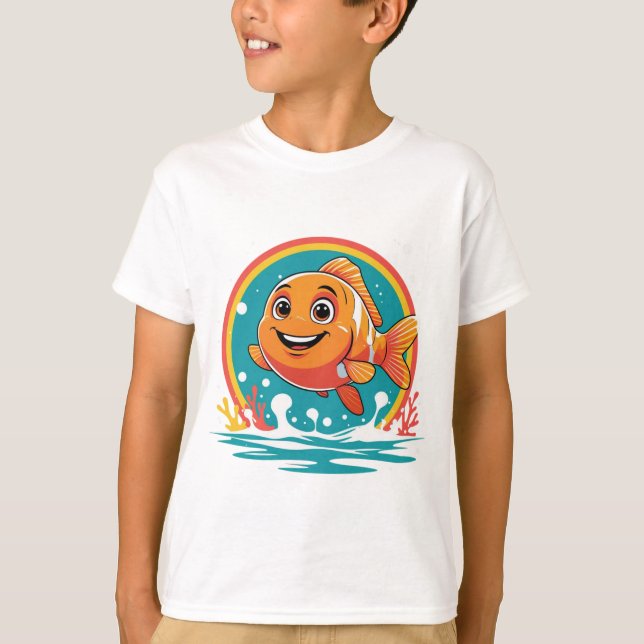 Camiseta Smiley Cartoon Clownfish – Fun Ocean Vibes Tee (Anverso)