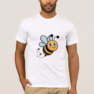 Camiseta Smiling Cartoon Bee with Flowers