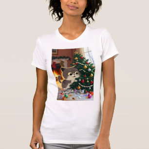 Camiseta Smirking Kitten Christmas Chaos 1 para mujeres 