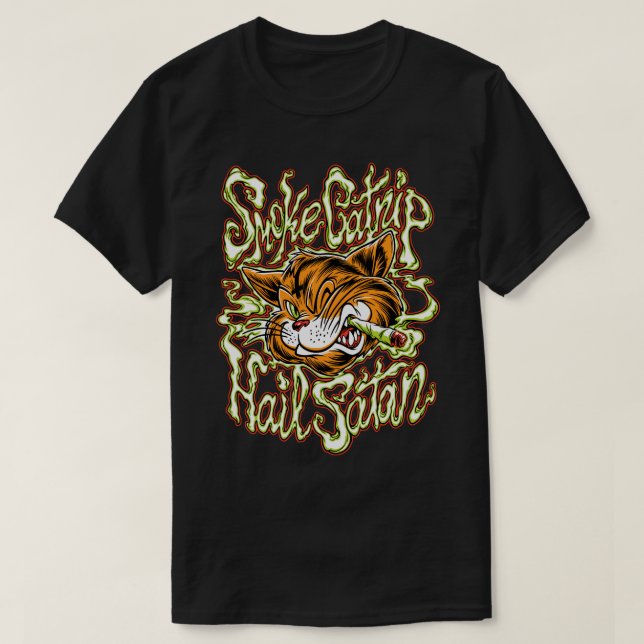 CAMISETA SMOKE CATNIP HAIL SATAN (Diseño del anverso)