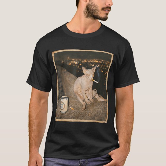 Camiseta Smoking Sphynx Cat Meme Funny (Anverso)