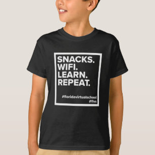 Camiseta Snacks FLVS. WiFi. Aprende. Repito, negro