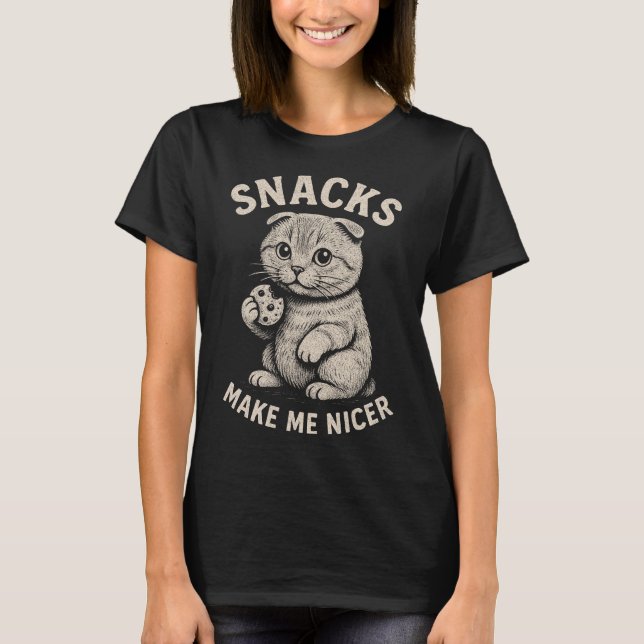 Camiseta Snacks Make Me Nicer Scottish Fold Cat (Anverso)