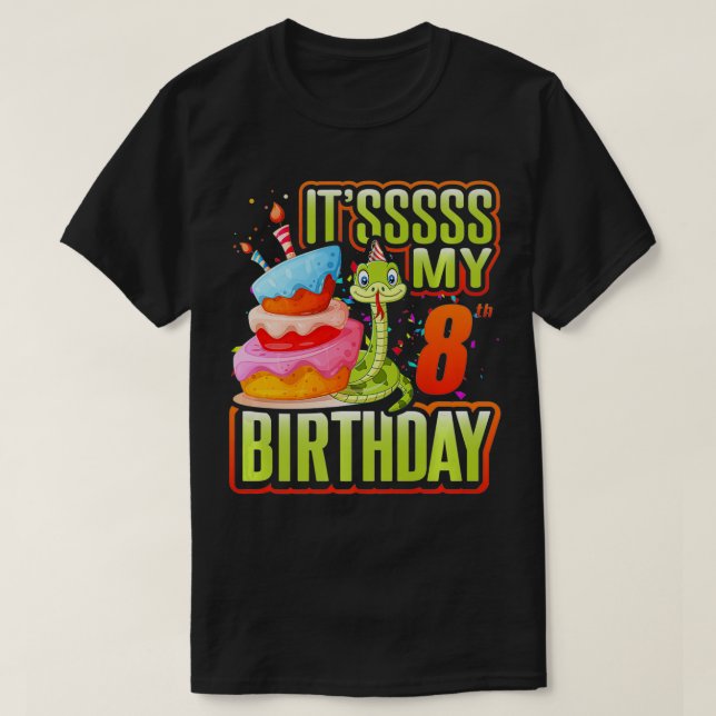 Camiseta Snake Birthday Party Kids 8th Reptile Supplies Dec (Diseño del anverso)