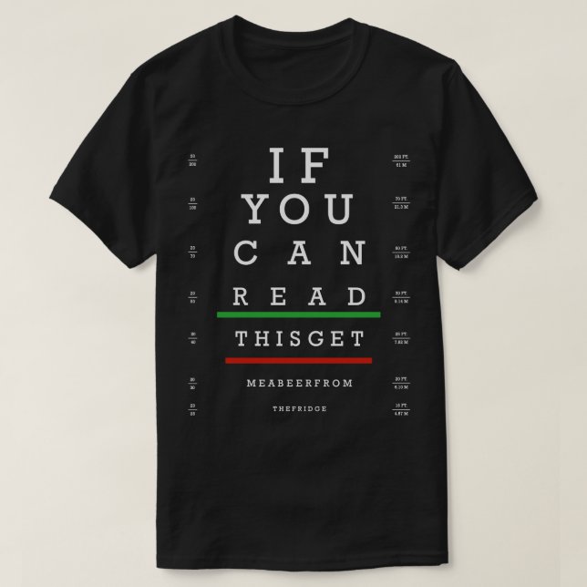 Camiseta Snellen Chart Famoso Cerveza (Diseño del anverso)