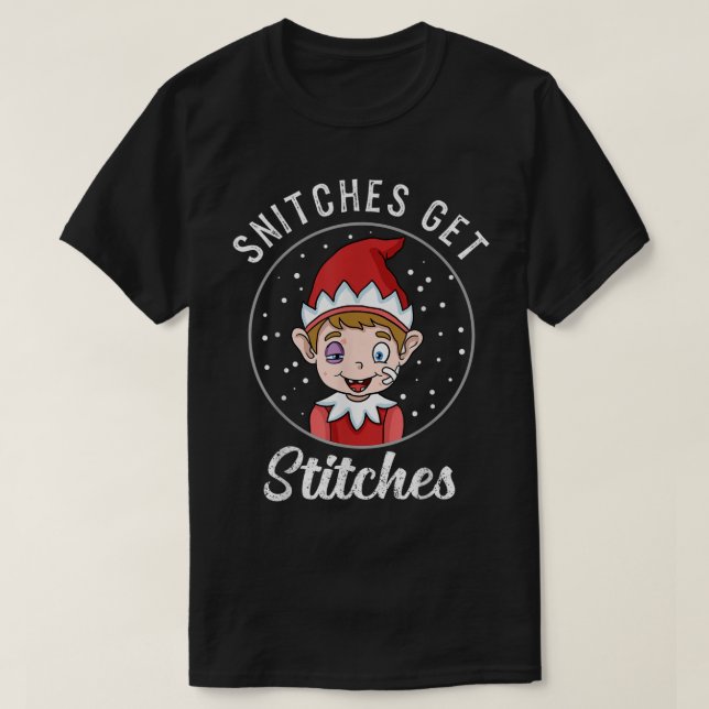 Camiseta Snitches Get Stitches Funny Elf Art (Diseño del anverso)