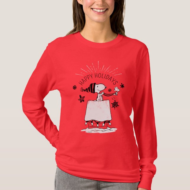 Camiseta Snoopy and Woodstock - Merry & Bright (Anverso)