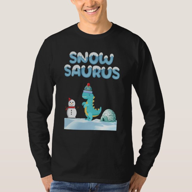 Camiseta Snow dinosaur size comparison snowman and iglu sno (Anverso)